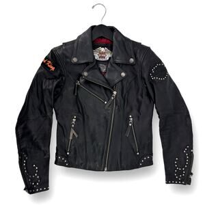 Harley Davidson Road King Studded Leather Jacket Womens Size XS Black Motorcycle